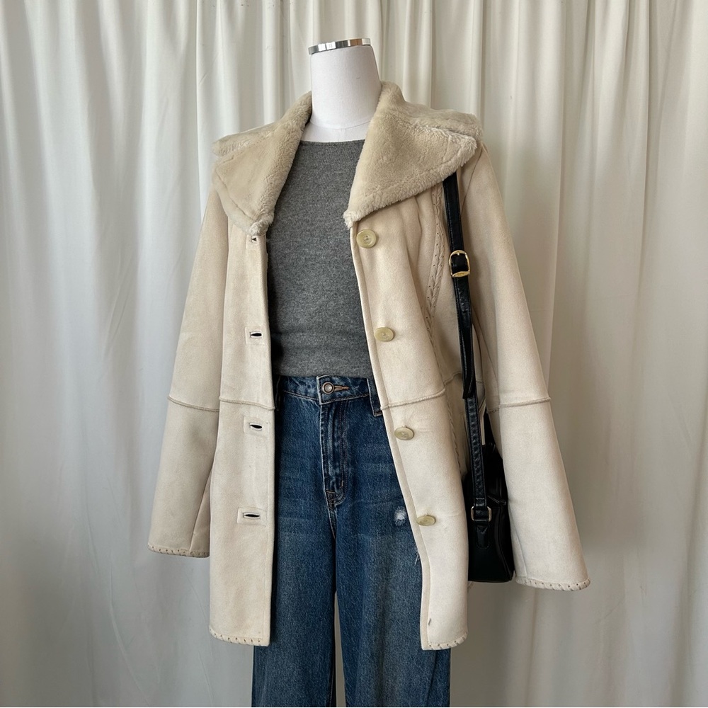 Cream Sonoma faux suede coat size Large. - Picture 5 of 10
